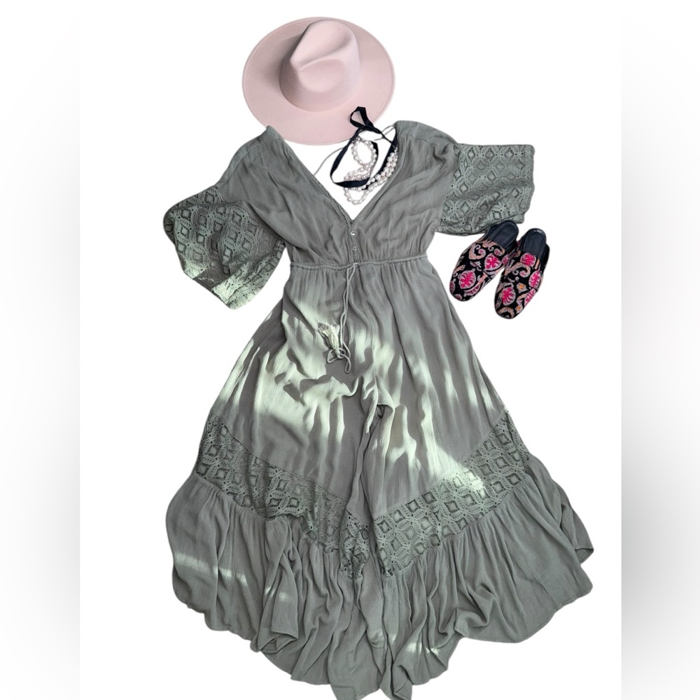 Sweet Lovely by Jen Isn't She Lovely Full Size Lace Detail Jumpsuit in Cactus